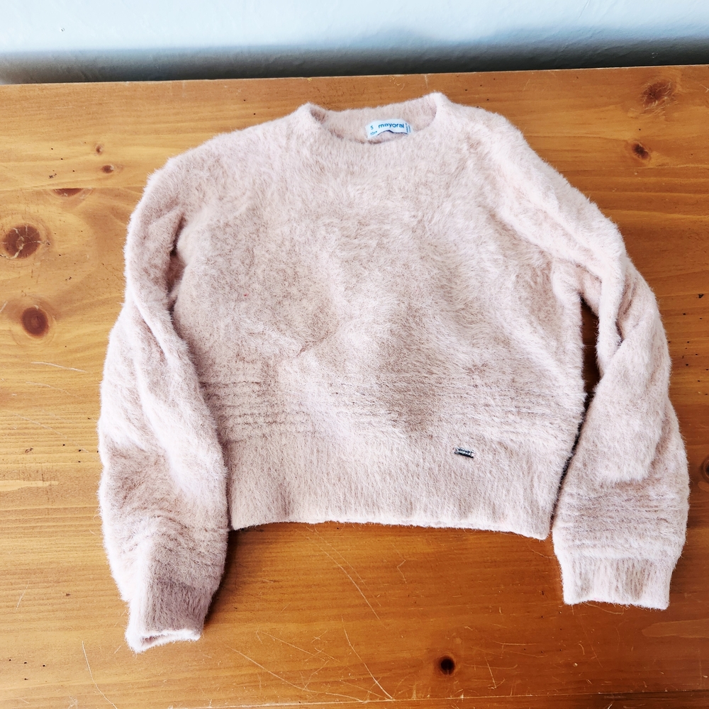 Mayoral 5yr Soft Blush Fuzzy Knit Sweater